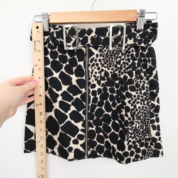 Topshop Skirt Black Cream Animal Print Giraffe Mini Metal Belt Buckle Zipper 2 - Picture 3 of 9